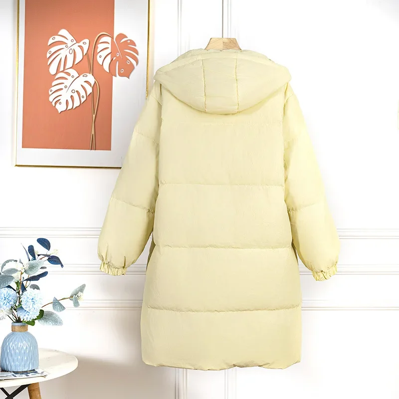 Women Hooded Cotton-padded Jacket Mid-Length Horn Button Down Coat Thermal Solid Thicken Preppy Style Parkas Warm Winter Outwear