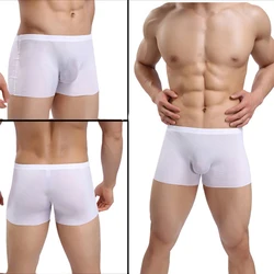 Sexy Mens Ice Silk Seamless Big Pouch Boxers Briefs SeeThrough Panties Ultra-Thin Underwear Trunks Breathable Flat Boxers