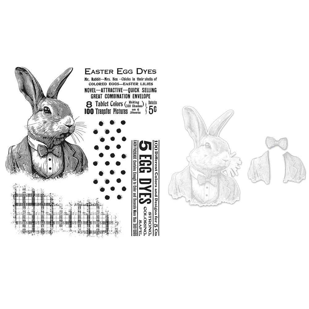 Easter Rabbit Clear Stamps and Metal Cutting Dies Mr Rabbit Silicone Stamps For Diy Scrapbooking Crafts Cards Making 30