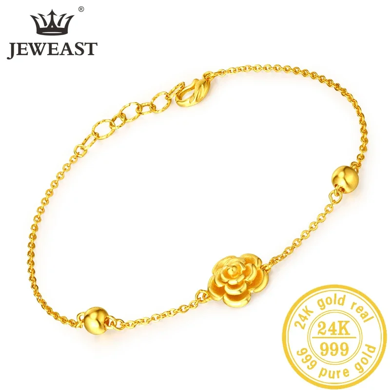 

JLF 24K Pure Gold Bracelet Real 999 Solid Gold Bangle Upscale Beautiful Flower Romantic Trendy Classic Jewelry Hot Sell New 2023