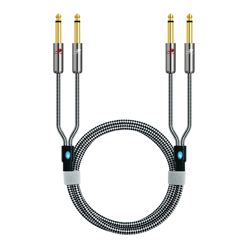 Dual 1/4'' TS Mono to 2 x 1/4 Inch Male 6.35mm Audio Cable for Amplifier Mixer Guitar Synthesizer Keyboard OFC Shielded Cords