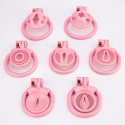 Super Small Pink Pussy Chastity Cage Print Lightweight Male Cock Cage With 4 Flat Base Ring Erotic Bondage BDSM Sex Toys For Men