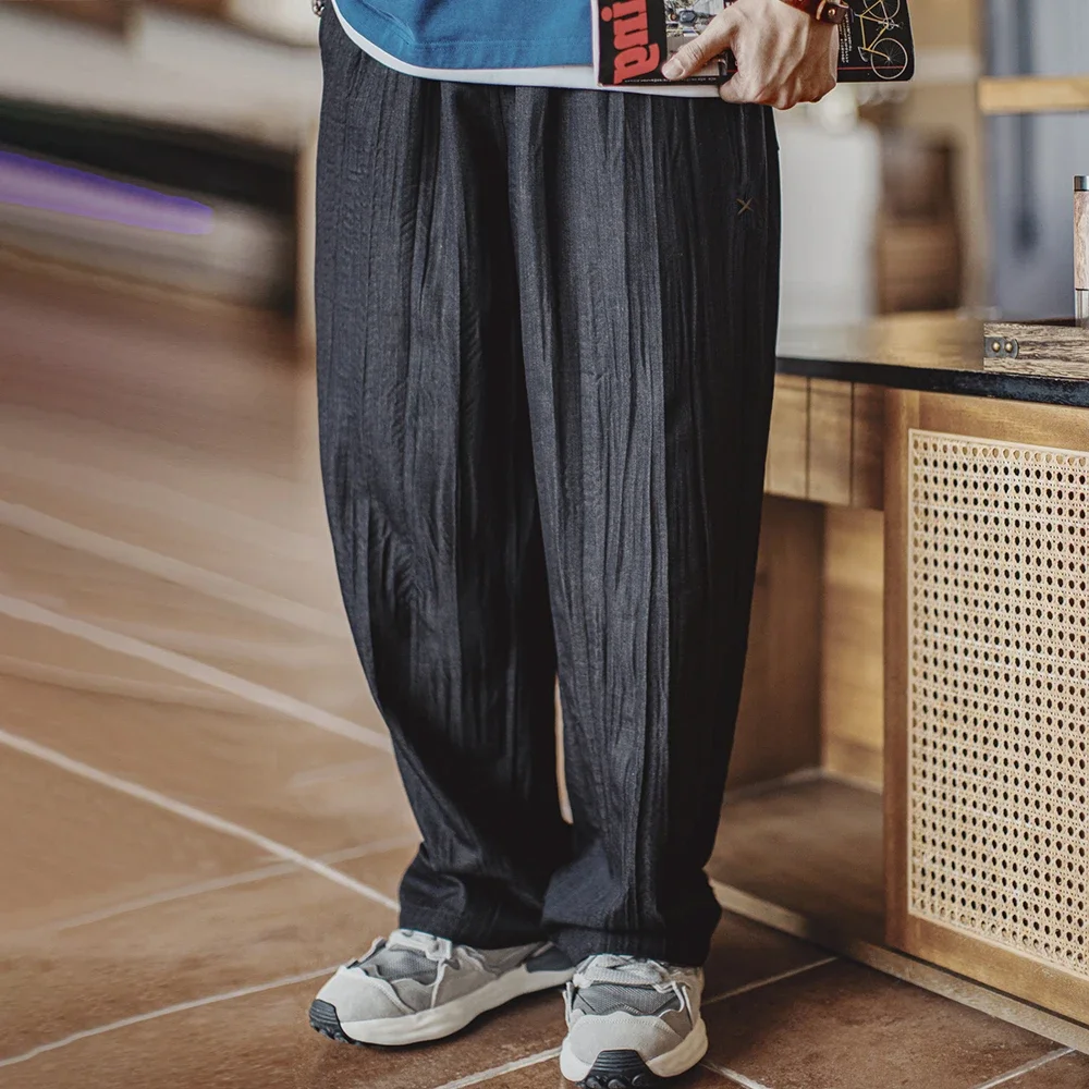 Maden Casual Cool TR Water Wave กางเกงจีบผู้ชายฤดูใบไม้ผลิและฤดูร้อนสไตล์ Cityboy กางเกงทรงหลวมพร้อมก้นเอวยางยืด