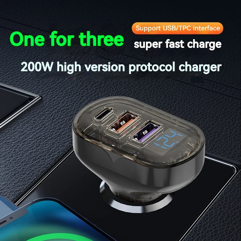 Car Charger 200W Super Fast Charger E-Cigarette Flash Charger Car Converter Dual Usb Tpye C Fast Charge Port