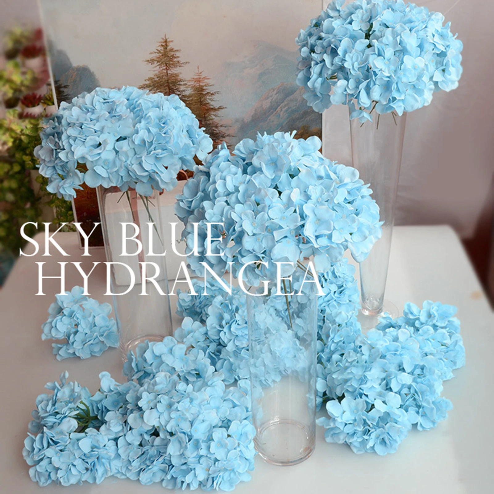 1pcs Blue Hydrangea Artificial Flowers Bouquet Silk Ball Luxury Bouquet Fake Flower Wedding Home Table Decoration No Flower Stem