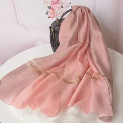 Long Silk Scarf for Women Black Designer Hijabs Beach Shawls Ladies Wraps Scarves Luxury Head Scarf Bandana Headband Foulard New