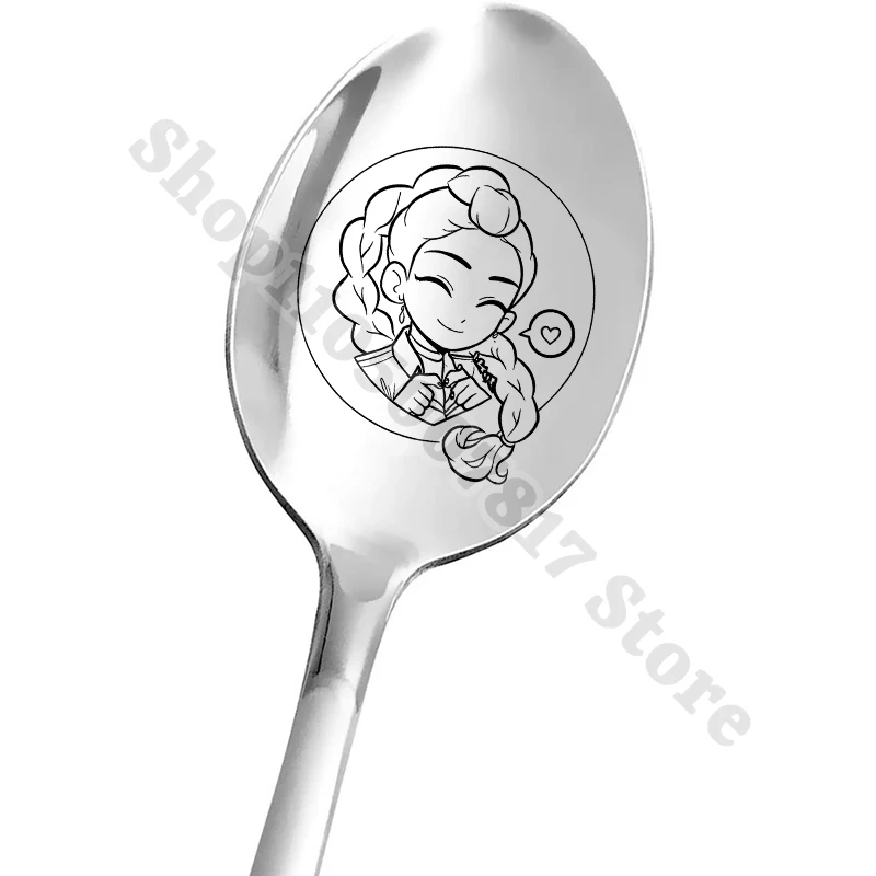 KPop شيطان الصيادين أنيمي الفولاذ المقاوم للصدأ ملعقة شوكة الكرتون مقبض طويل ملعقة شوربة لطيف ملعقة كبيرة القهوة خلط ملاعق الهدايا