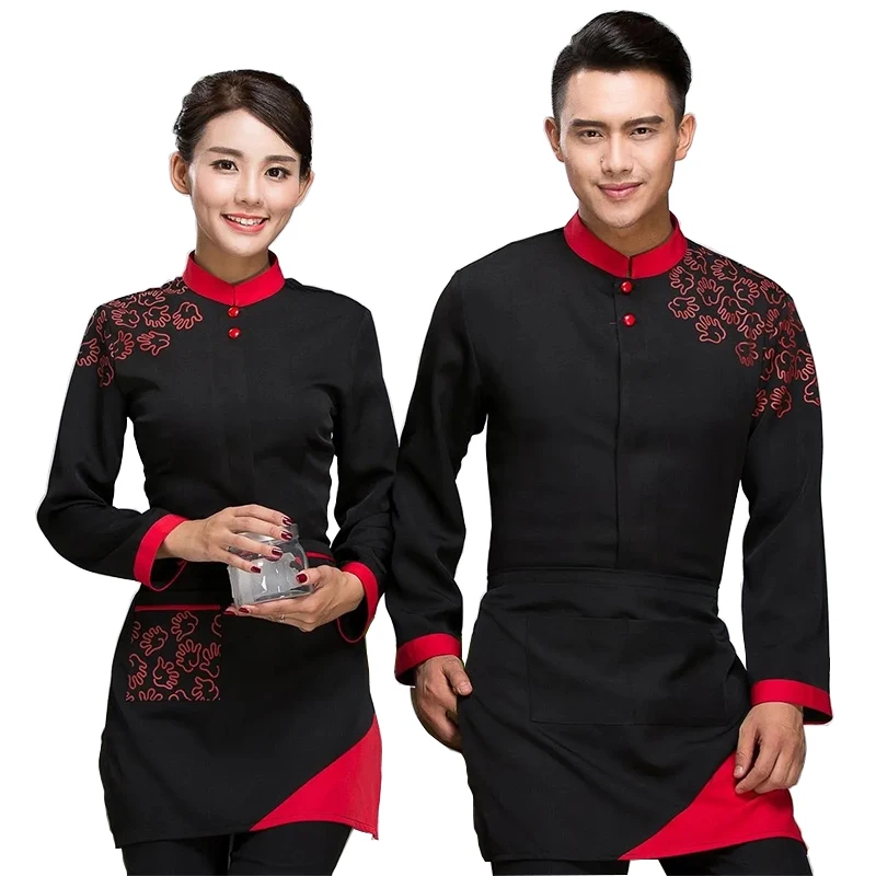 Long Sleeve Man Chef Jacket Black Food Uniform Restaurant Clothing Jacket Cafe Hotel Hotpot Waitress Uniform Work Outfit 89