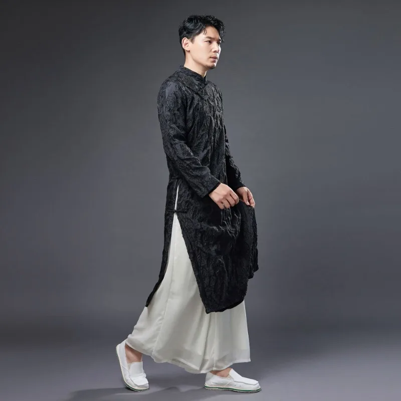رداء على الطراز الوطني الرجعية 2025 للرجال أزياء الصين الوقوف طوق ثوب طويل جودة عالية الملابس التقليدية الأنيقة #5
