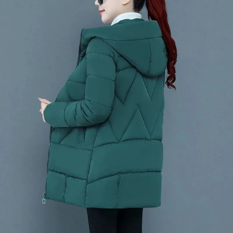 Casaco de algodão de comprimento médio feminino, jaqueta de inverno, Parkas grossas quentes femininas, gola de pele com capuz, outwear, versão Sobretudo, Novo, 2023