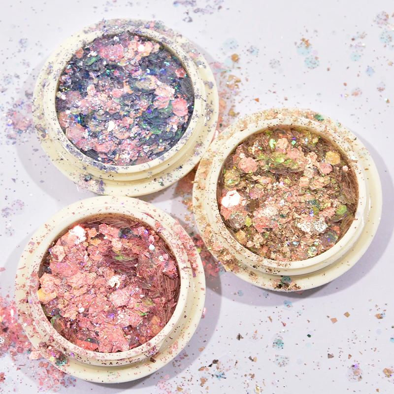 6 الجرار مكتنزة بريق مجموعة الأزرق الفضة الذهب المجسم الشعر العين الوجه الجسم مسمار بريق ماكياج التجميل حورية البحر فضفاض السائبة بريق