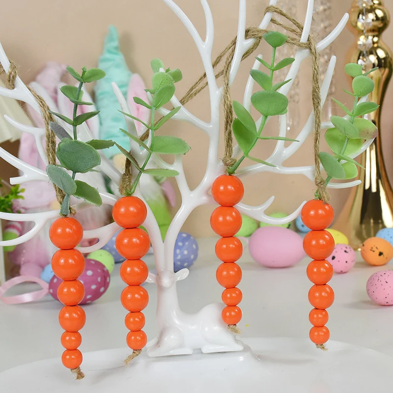 

2024 Easter Carrot Wooden Beads String Ornament For Home Decoration Supplies Easter Party Hanging Pendants Kids Gift