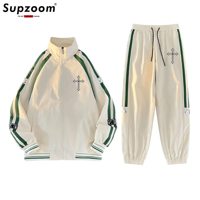 Supzoom New Arrival Top Fashion Loose Casual for Men and Women Spring and Autumn Loose Stand up Collar Handsome Sports Suit