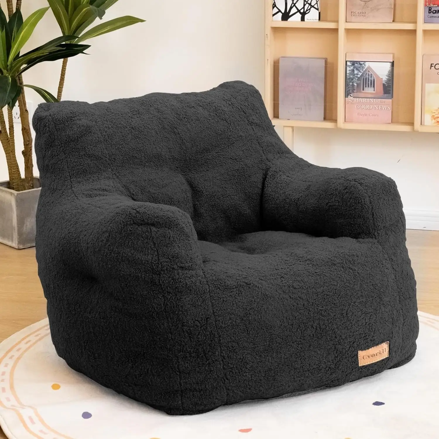 

Memory Foam Bean Bag Chair, Soft Faux Fur Sofa for Living Room, Dorm, Apartment - Black