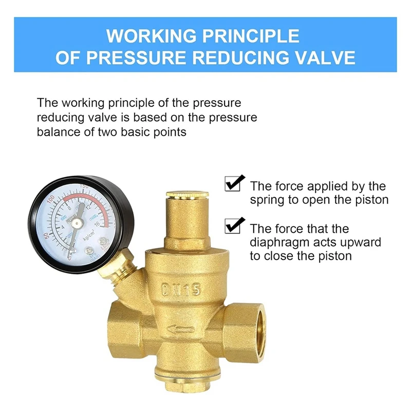 ABGR-Water Pressure Regulator 1/2 Inch With Gauge, Hardness Brass, Adjustable Water Pressure Reducing Valve Water