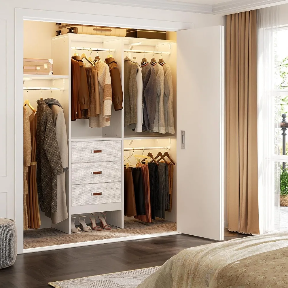 5FT Small Closet System with 3 Fabric Drawers, 60 Inches Walk In Closet Organizer System , 59