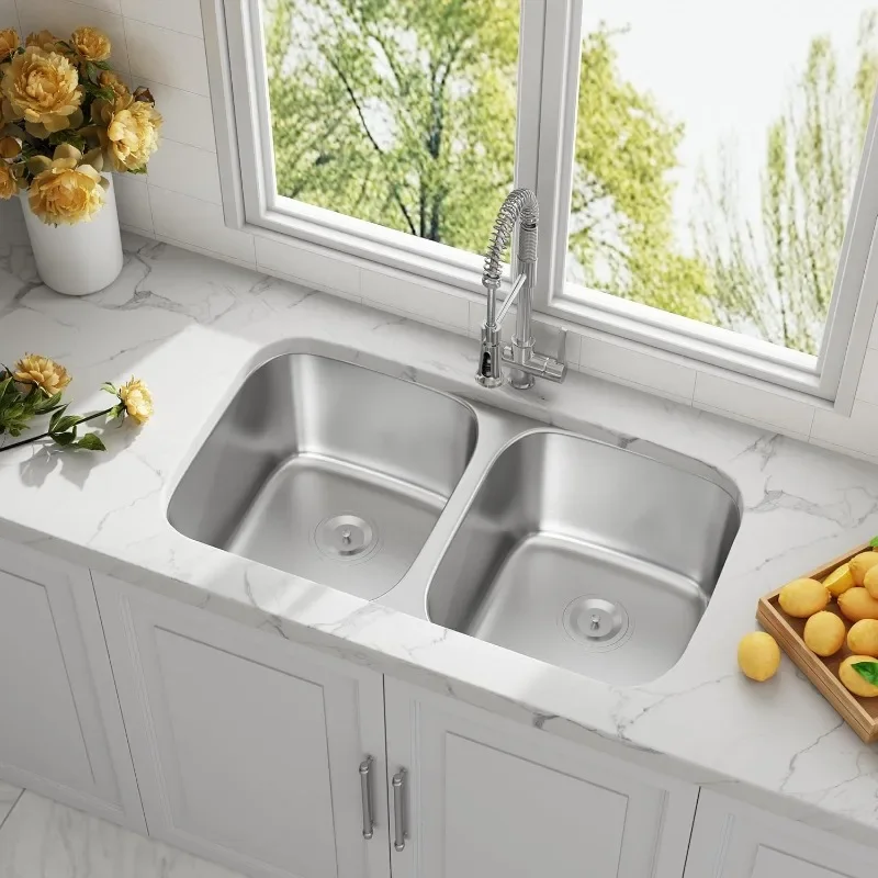 32 Inch Undermount Double Bowl Kitchen Sink 50/50 18 Gauge 304 Stainless Steel Spacious Double