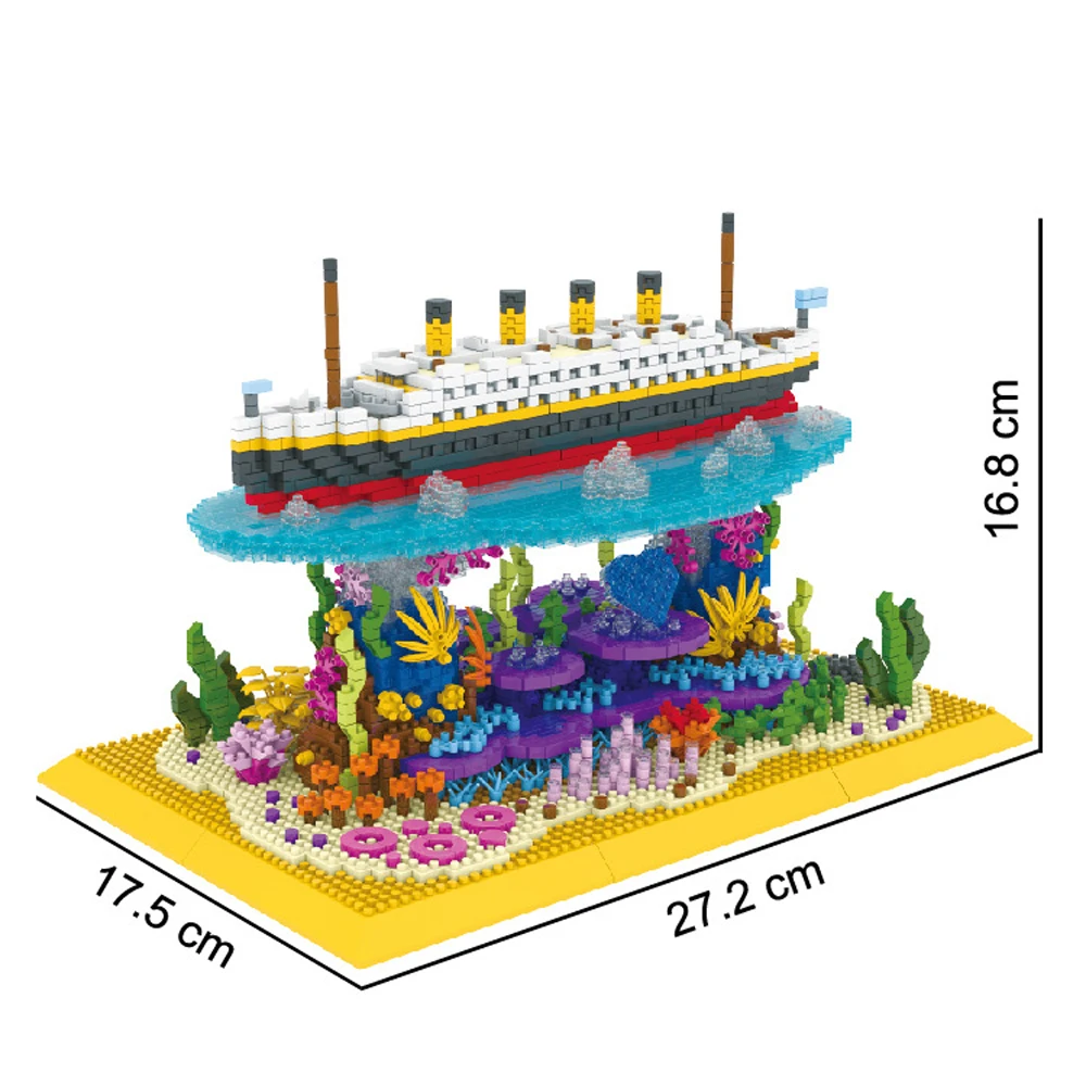 Creative Micro Diamond Block Titanic Ship Model Building Brick Underwater Scenery Construction Set Toy Collection Nanobricks