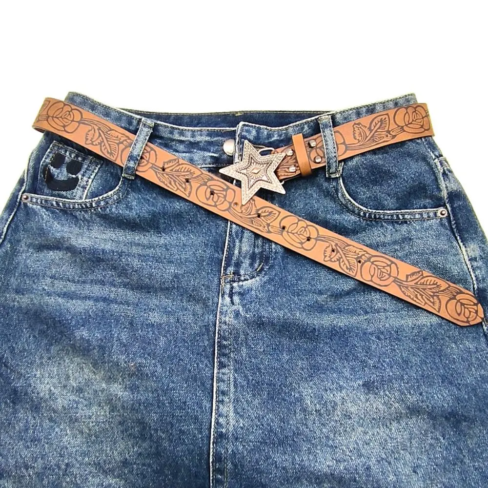 Star Buckle Y2K Waistband Korean Style Jeans Decor Printing Belt Skirt Accessories Trouser Decoration Pu Waistbands Versatile