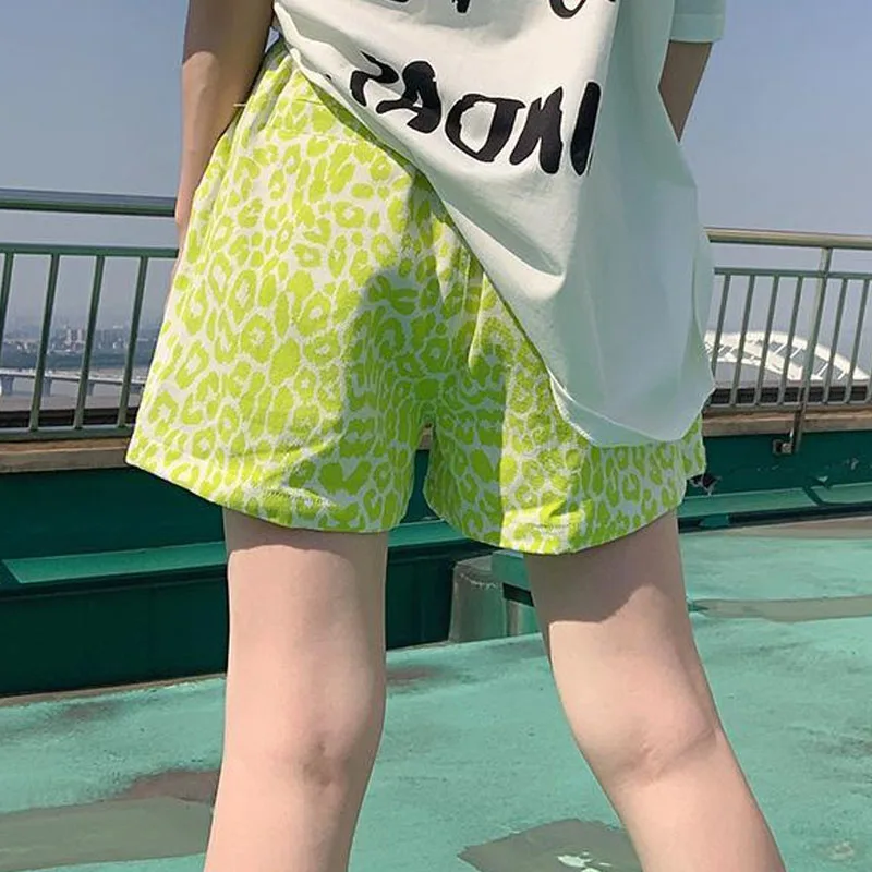 Fashion Female Leopard Printed Loose Shorts Summer New Womens Clothing Streetwear Korean Elastic Waist Wide Leg Casual Shorts