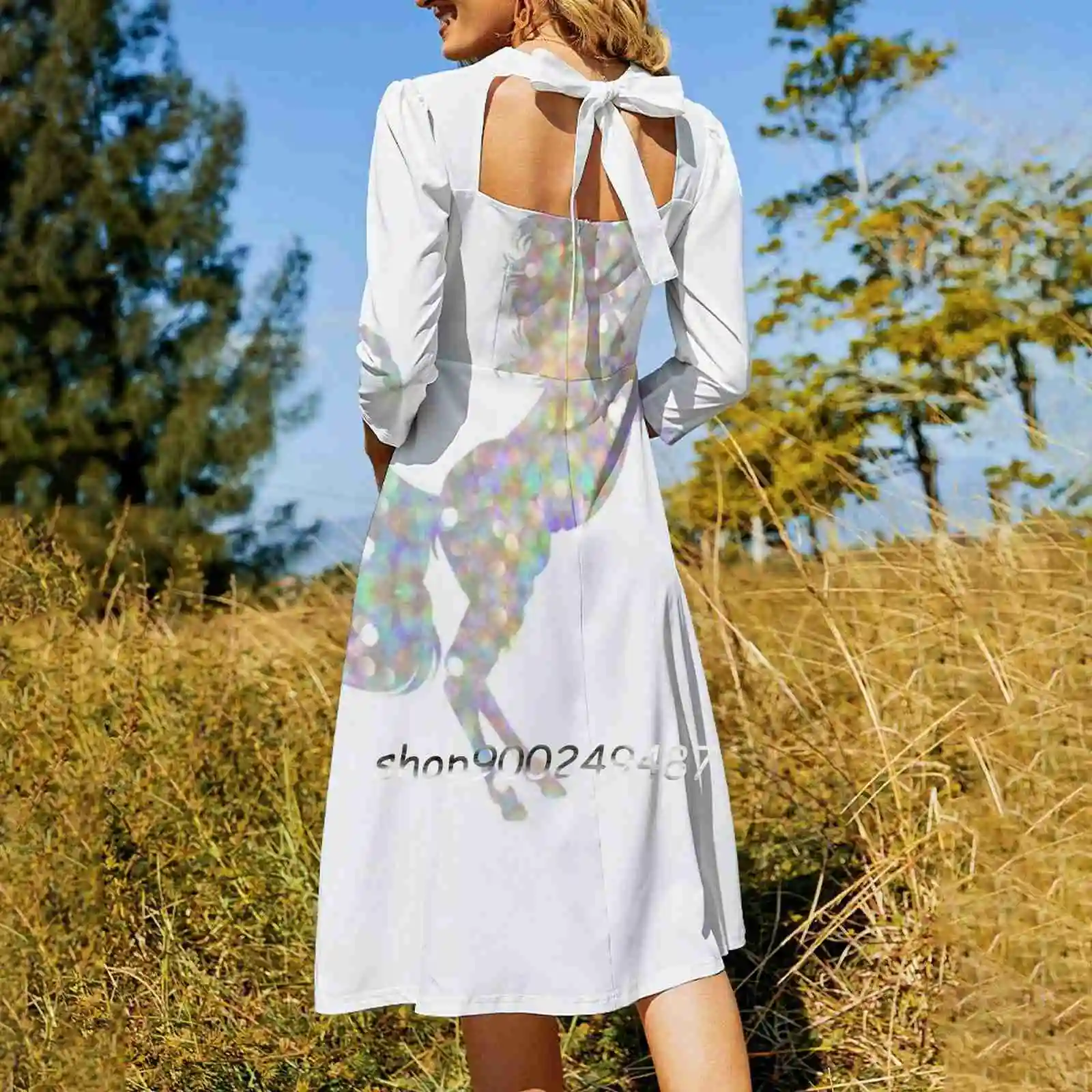 Iridescent Unicorn Square Neck Dress Cute Loose Print Dresses Elegant Beach Party Dress Unicorn Iridescent Tumblr Holographic