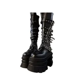 Black Belt Decor Punk Boots Platform Strange Style  Shoes Chunky High Heel Shoes for Women Shoes 2023 Zapatos Para Mujere