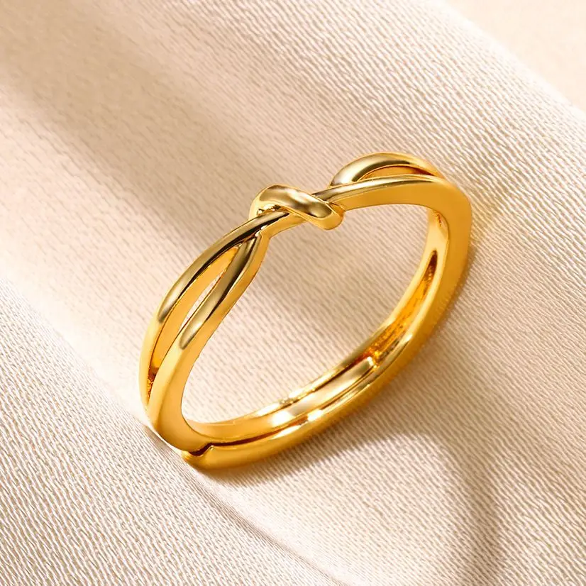 Stainless Steel Knot Rings For Women Girls Gold Color Star Finger Ring Vintage Simply Jewelry Gift Anillos Bague Femme