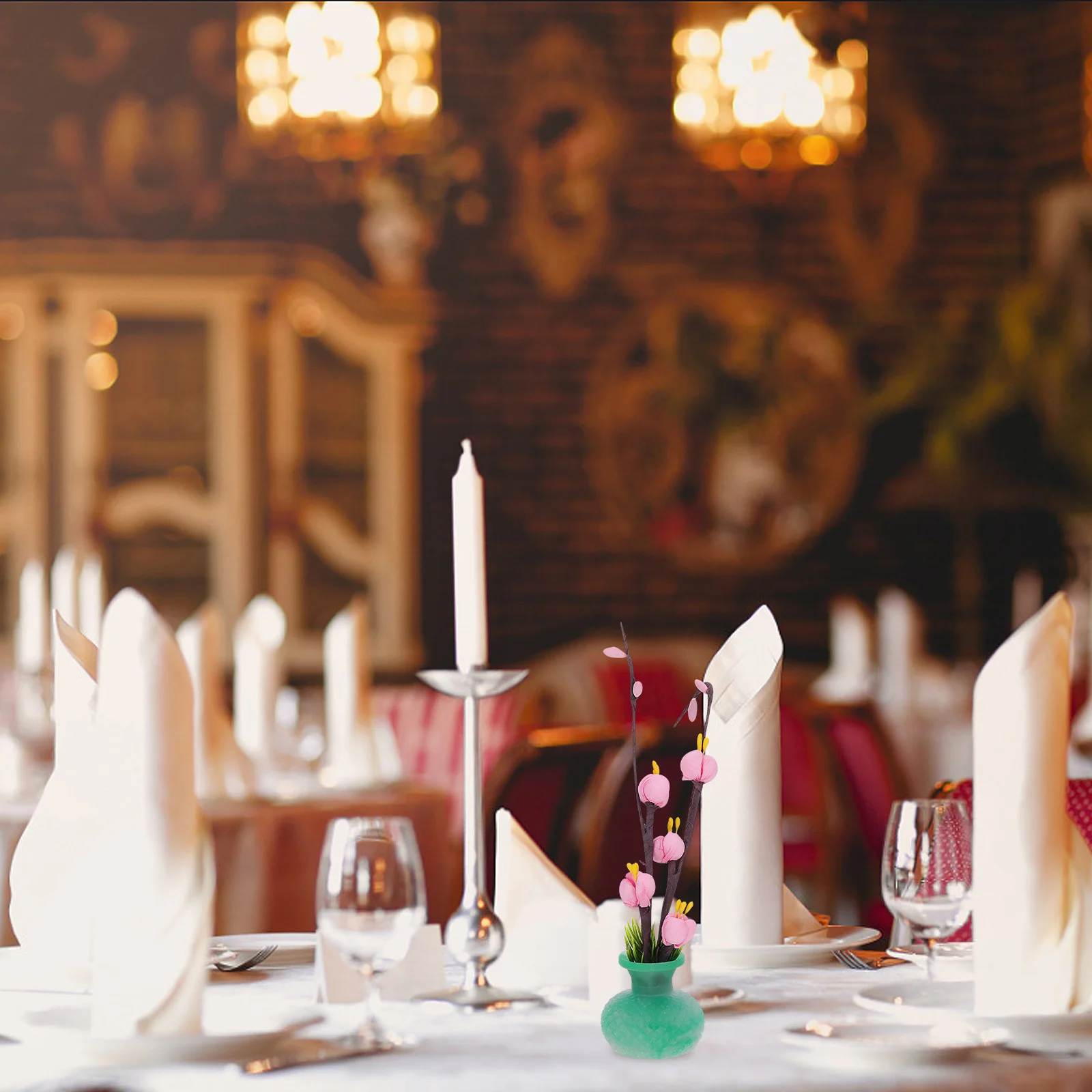 

1Pcs Sushi Restaurant Flower Desktop Ornament Lifelike Green Plant Dish Plate Decoration High Quality Stable Base Easy