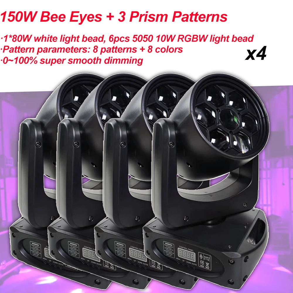 

4Pcs/Lot LED Spot+Wash Six Bees Eyes Moving Head Light With Gobos 3 Face Prism DMX512 Disco Dj Party Wedding Stage Lights