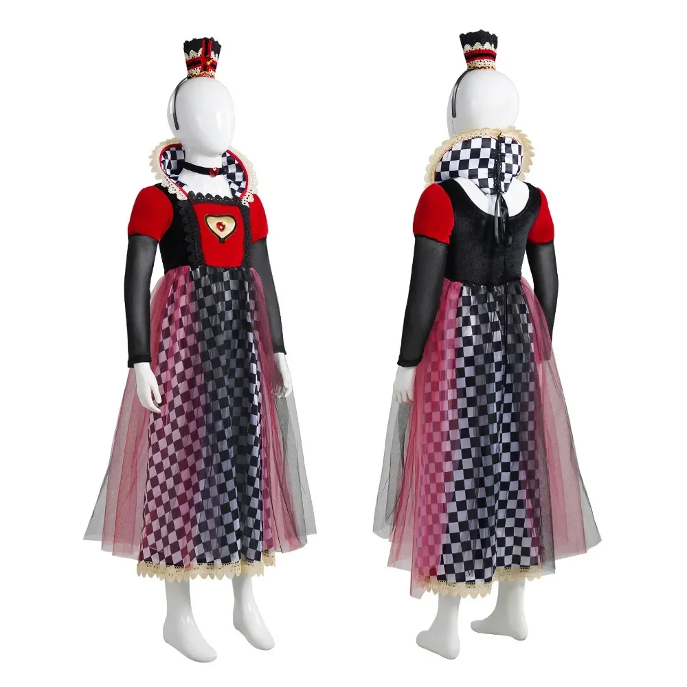 

Movie Red Heart Queen Cosplay Costume Vicious Queen Disguise Dress Suit Kids Full Set Halloween Carnival Party Clothes Role Play