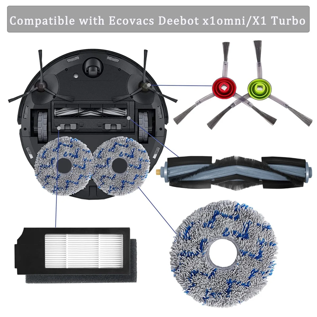 Ecovacs Deebot X1 Omni / T10 Omni/X1 터보 진공 청소기용 액세서리 키트, 메인 사이드 브러시 필터, 걸레 패드, 22 개