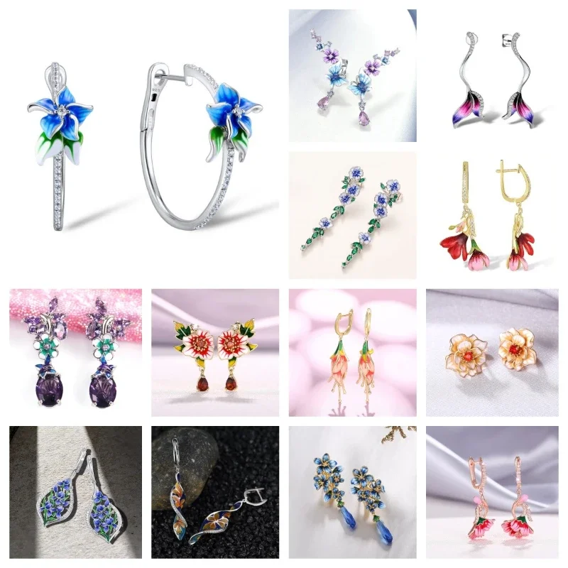 European and American Flower Earrings for Women's New Personalized Drip Oil Flower Inlaid Zircon Countryside Accessories