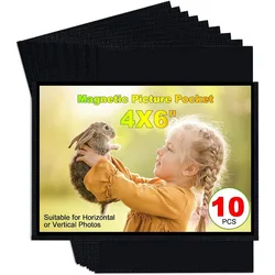 10 Piece Set Black Magnetic Photo Frame Refrigerator Magnet Picture Sleeves Wall Art Poster Hanger Home Decoration Holder