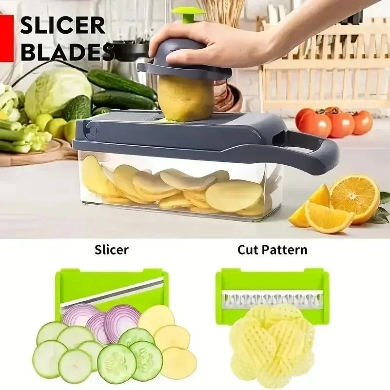 14/16 in 1 tritatutto multifunzionale per verdure manico griglia per alimenti tritatutto per alimenti affettatrice per verdure Dicer Cut Kitchen