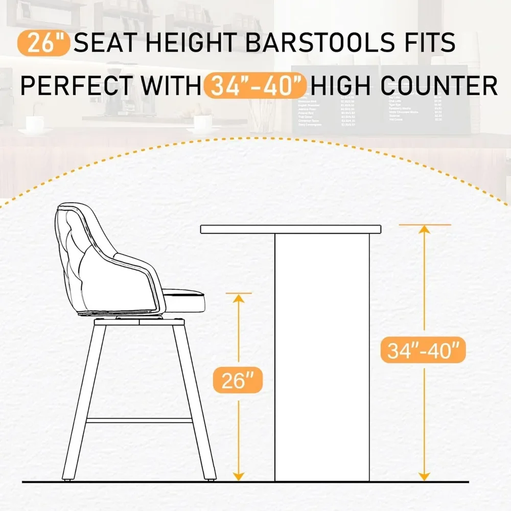 Barhocker Set mit 3,26 "drehbaren Barhockern mit hoher Rückenlehne, Leinen-Küchen barhocker Gegen höhe für Küchen insel