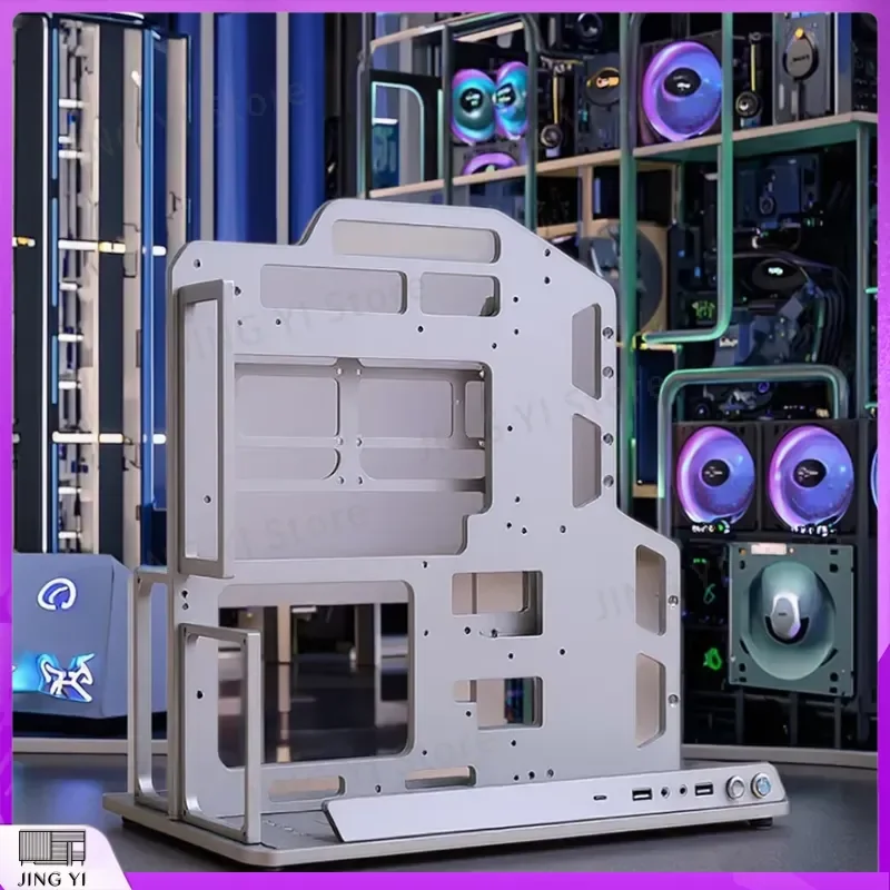 Aluminum Alloy ATX Computer Case DIY Gaming PC Chassis with Side Window USB Front Port Black Game Rack for Home Office Build