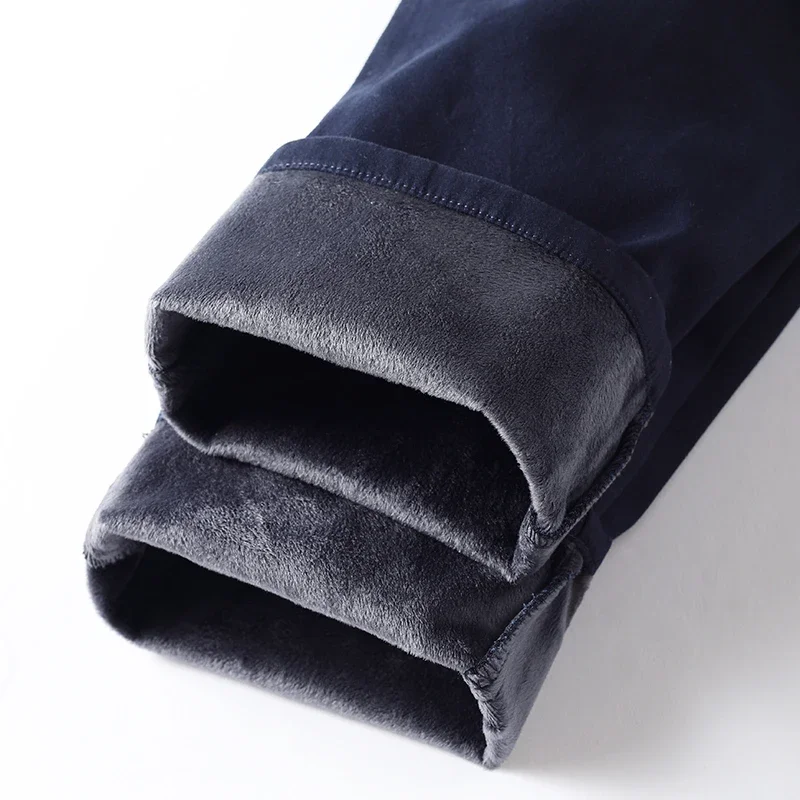 

Winter Casual Men Classic Style Business Warm Plush Trousers Regular Thick Fur Pants Male Fleece Elastic Straight Formal Pants