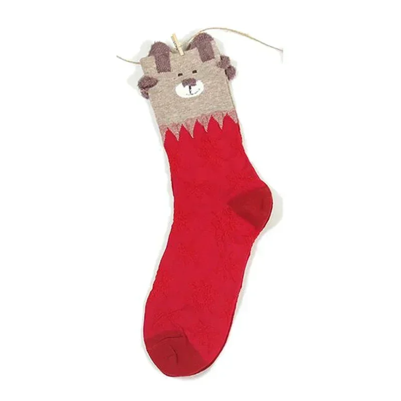 

Women's Socks Christmas Winter Autumn Kawaii Cotton Beige Red Khaki Girls Cute Sock for Woman FDT113