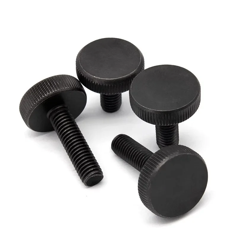 

M3 M4 M5 M6 M8 M10 Black Zinc Carbon Steel GB835 Knurled Thumb Screws / Flat Head Hand Screws for Tool-Free Fastening