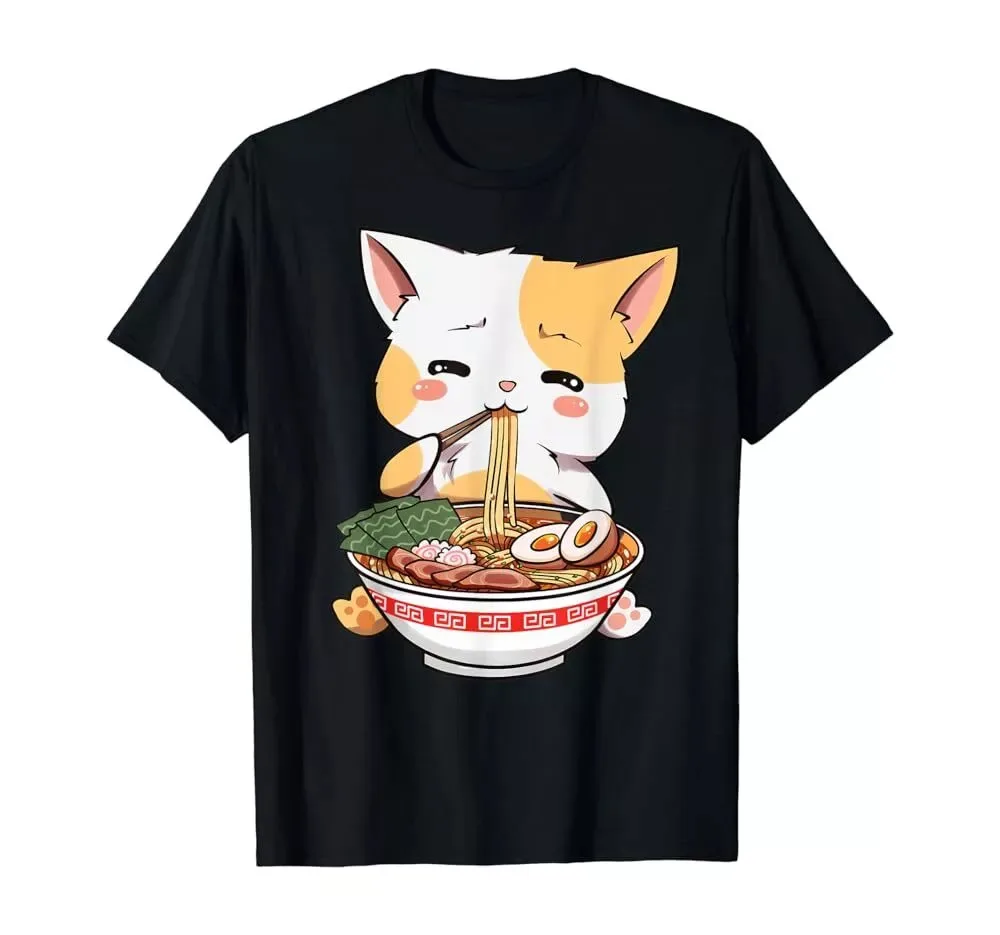 

Kawaii Neko Eating Ramen T-Shirt