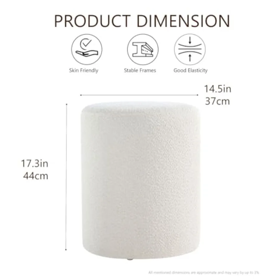 Modern Round Ottoman with Soft Padded Seat, Multifunctional Vanity Stool for Makeup, Upholstered Footrest Stool Ottoman Feet St