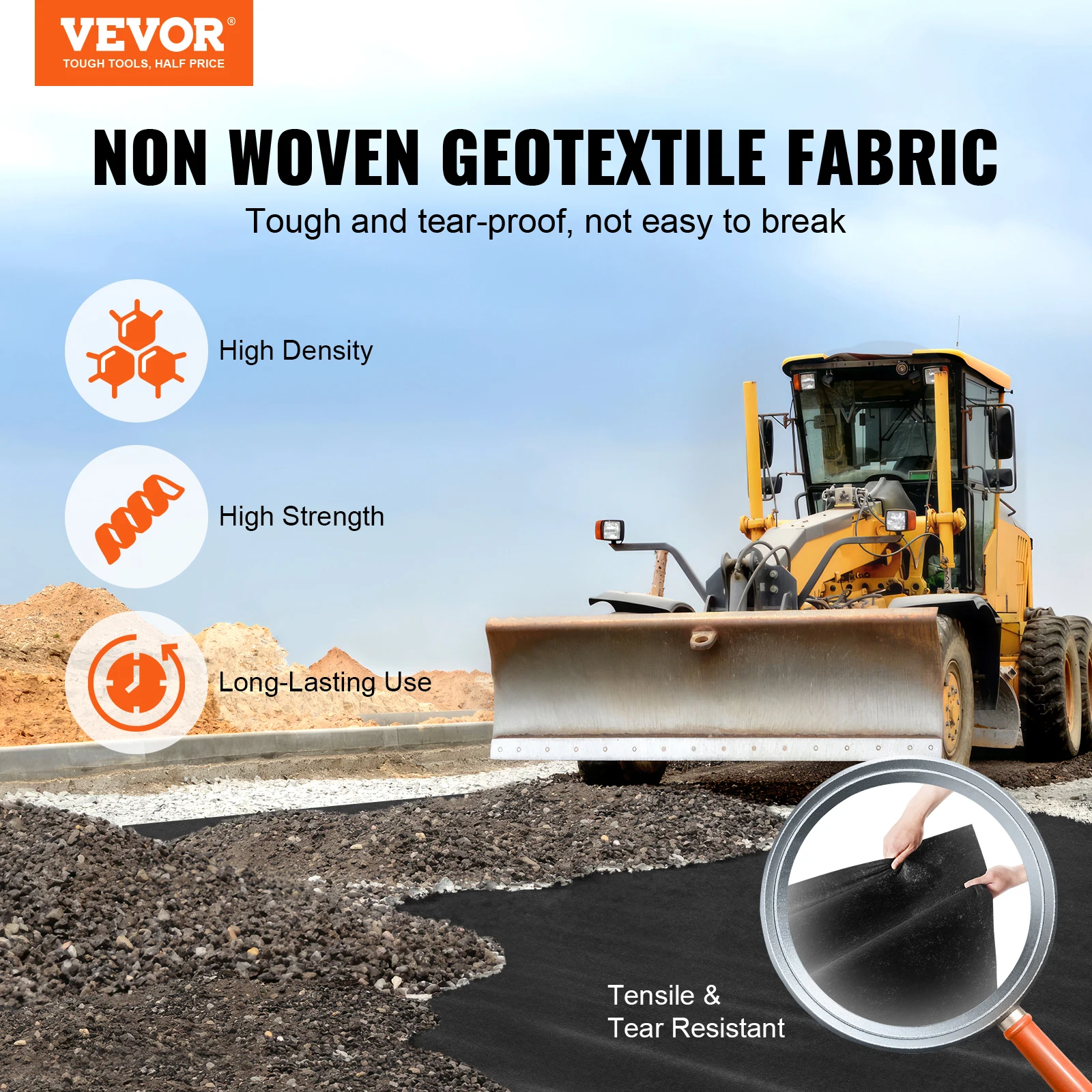 VEVOR Non Woven Geotextile Fabric Under Gravel, 6x100FT 8OZ Driveway Fabric Landscape Fabric, Heavy Duty Weed Barrier Fabric