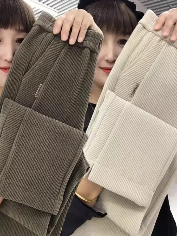 

Брюки-кюлоты из вельвета Cheried с флисовой подкладкой, свободные, широкие, повседневные, для женщин среднего и старшего возраста, осень-зима, большие размеры