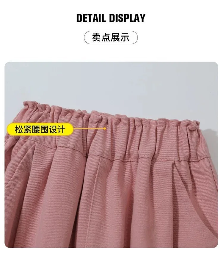 Neue Frühling-Herbst-Kinderhose mit Kirschstickerei, lockere Freizeithose für Mädchen, Stretch-Langhose für Schülerinnen, weiche Baby- und Kinderhose mit weitem Bein – Detail 3
