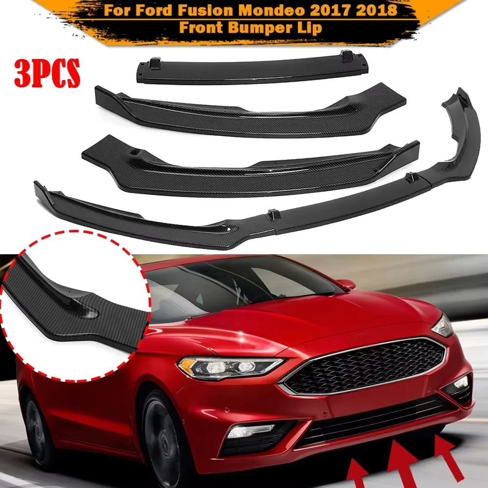 3Pcs Car Front Bumper Splitter Lip Body Kit Spoiler Diffuser Glossy Black For Ford For Fusion/Mondeo 2017 2018 Car Accessories