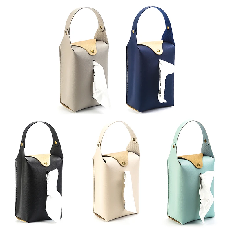Car Headrest Tissue Holder Leather Paper Towel Storage Bag Family Trip Organizer Decor Vehicle Decoration Tissue Case