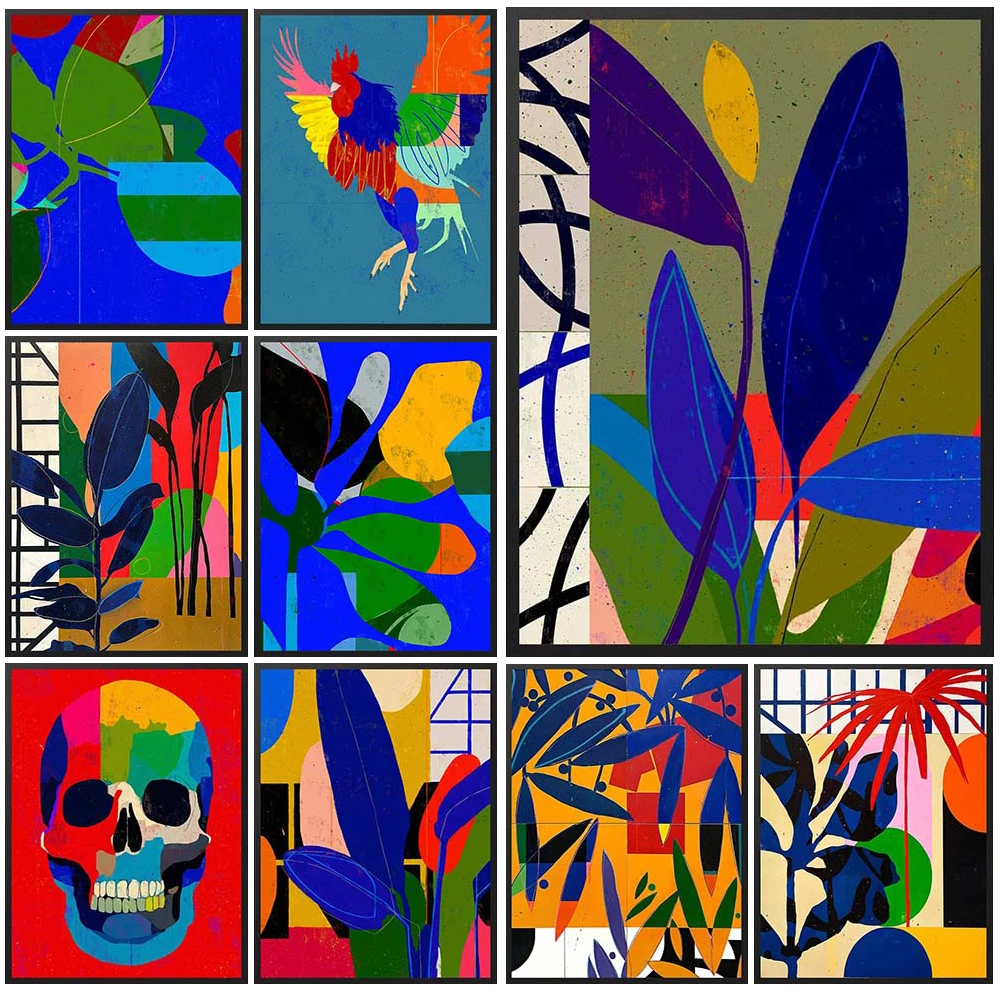 

Colorful Leaf Abstract Geometric Poster Leaves Wall Art Canvas Painting Home Decor Wall Pictures For Living Room Unframed