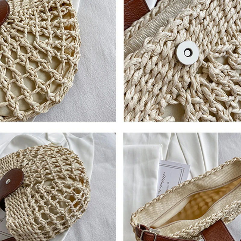 Yogodlns Sommer Stroh Tasche Für Frauen Mode Halbkreis Umhängetaschen Rattan Handgemachte Messenger Handtasche Reise Strand Taschen Tote – Detail 29