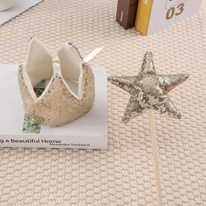 【P】INS Baby Shower Girl Glitter Pink Crown Boy Birthday Party Headwear Stage Performance Headband Star Fairy Stick - view 3