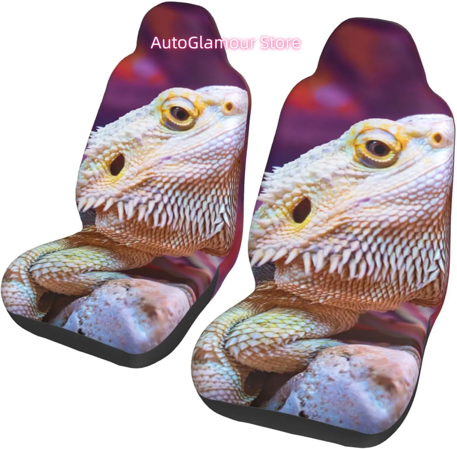 Bearded Dragon Lizards Animal Reptile Camouflage Universal Car Seat Covers 2-Piece Set - Stretch-to-Fit Front Seat Protectors fo
